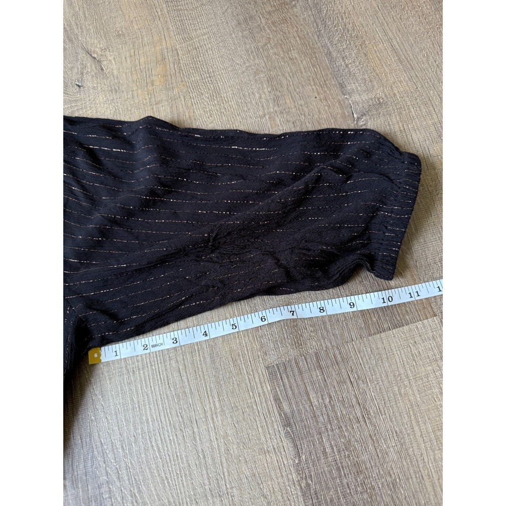 Tori Praver Black Metallic Stripe 2 Pcs Set M Crop Top Shorts Boho Beach Casual - Picture 14 of 16